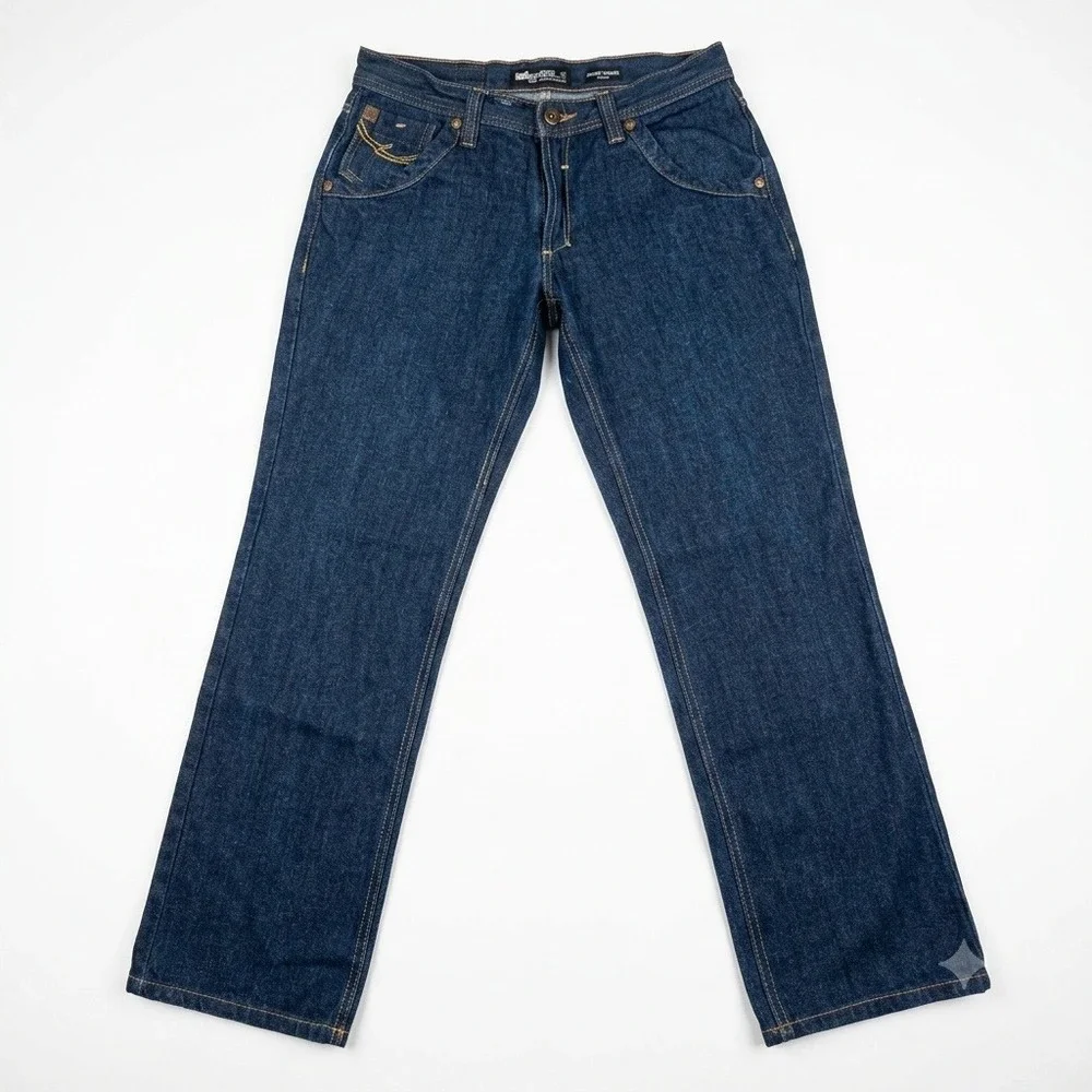 Ecko Unltd Jeans Mens 36x32 Slim Straight Fit Dark Blue Rhino Embroidered Y2K